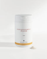 Allvital Lysin und Vitamin C Pulver vegan. Gut für die Kollagenbildung, Blutgefäße, Knochen, Knorpel, Haut und Zähne. Schützt vor oxidativen Stress.